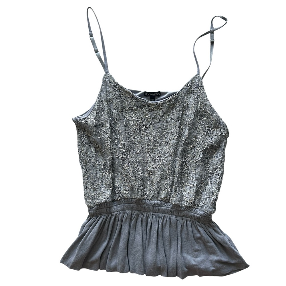 EXPRESS Silver Sequin Peplum Tank Top